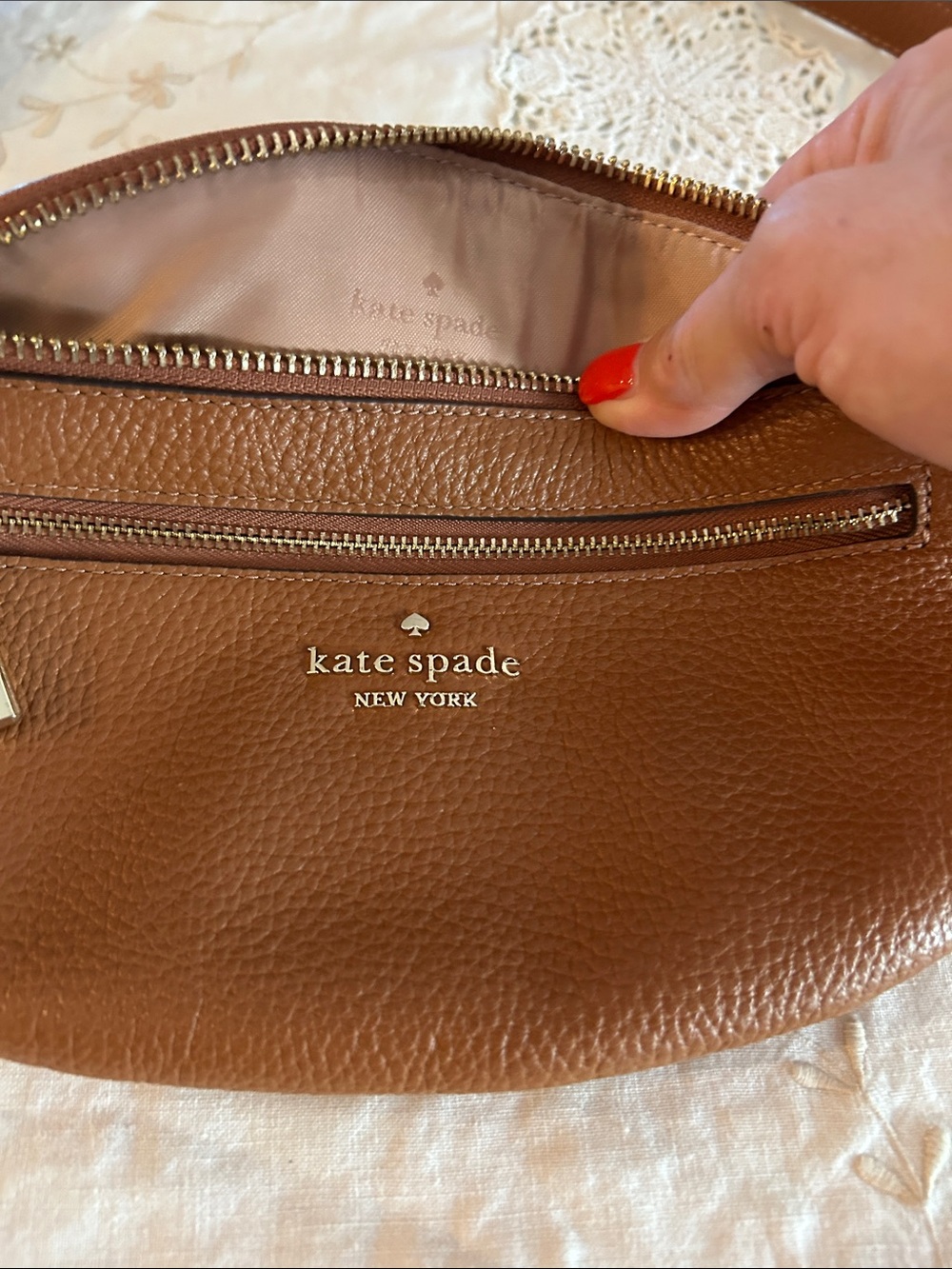 kate spade Cognac Pebbled Leather Crossbody Belt Bag with Gold Hardware - Picture 2 of 6
